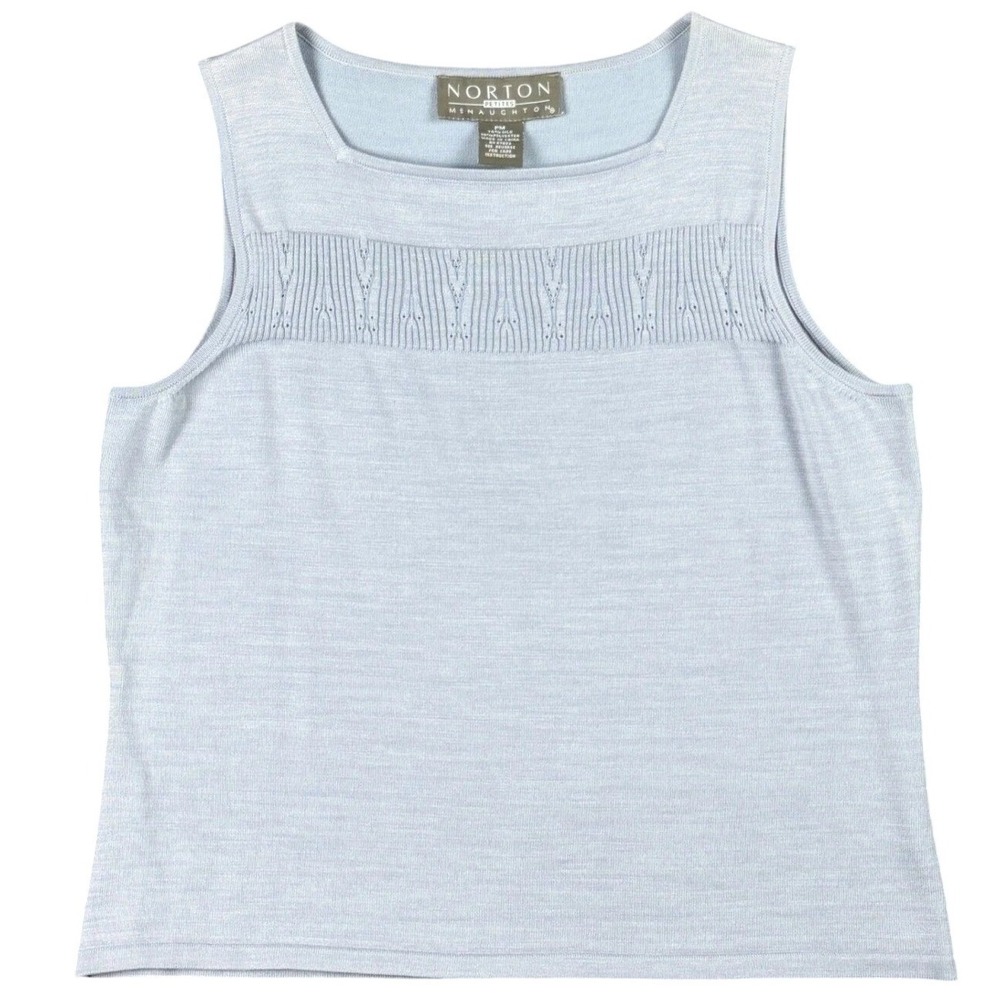 Norton McNaughton Petites PM Silk Blend Knit Tank Top Light Blue Square Neck